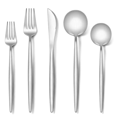 Stapava Matte Silverware Set for 12, 60-Piece Stainless Steel Flatware Eating Utensils Sets, Satin Finish Cutlery Include Forks Spoons and Knives Set for Home Restaurant Hotel, Dishwasher Safe