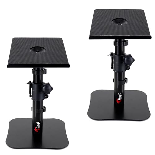 Tlingt Support Desktop Speaker Stand Pair 17x20 cm Metal Tray -10 to +10 Tilt Flat Base Universal Fit for Any Desk Surface Perfect for 3-4 Monitor & Bookshelf Speakers