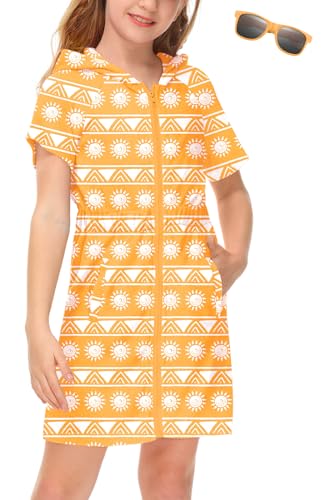 Image of BesserBay Girls Swim Cover Up Beach Bathing Suit Coverups for Swimwear Zip-Up Terry Cloth Robes with Sunglasses 6-14 Years