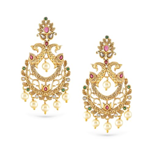 Image of Rubans Chandbali Earrings Gold Plated Traditional Pearl Detailed Jewellery Gift for Women & Girls