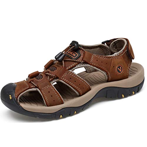Mens Outdoor Hiking Sandals Closed Toe Sport Sandals Leather Athletic Lightweight Summer Fisherman Walking Sandal