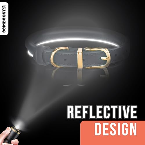 OOPSDOGGY Reflective Rolled Leather Dog Collar for Small Medium Large Dogs Puppy 8 Colors, 7 Sizes (Camel, L, 14"-18") - Image 4
