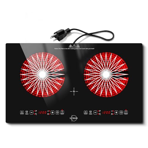 Image of Hobsir 2 Burner Electric Cooktop 110V with Plug, 2000W Independent Power