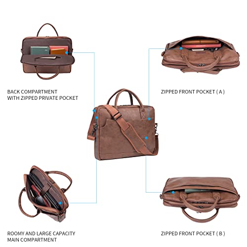 Seyfocnia Leather Laptop Bag, Men'S 15.6 Inches Messenger Briefcase Business Satchel Computer Handbag Shoulder Bag Fits 15.6 Inch Laptop thumb #4