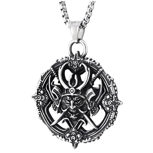 COOLSTEELANDBEYOND Samurai Warrior Pendant Necklace for Men,