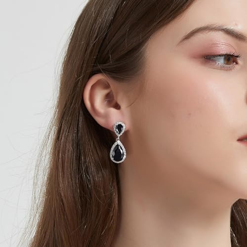 Image of SELOVO Bridal Teardrop Drop Earrings Pierced /Clip Earrings Cubic Zirconia Silver Tone