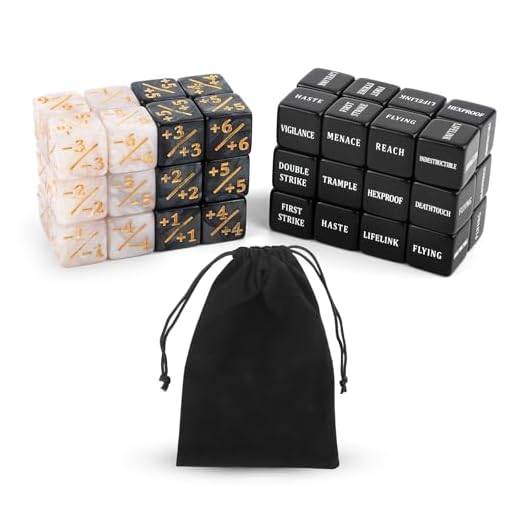 48 STK Würfel Zähler, Acryl Token Gezinkte Würfel Set mit Samtbeutel Fähigkeiten Schlüsselwörter Zählerwürfel Loyalität Cube Würfel Magic The Gathering Zubehör für MTG TCG-Kartenspiel