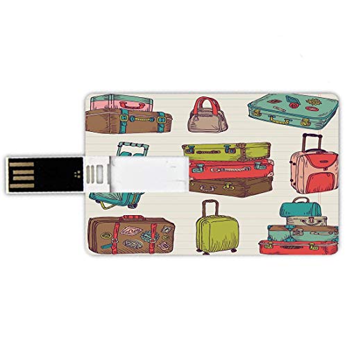 16GB Forma de Tarjeta de crédito de Unidades Flash USB Garabatear Estilo de Tarjeta de Banco de Memory Stick Maletas Coloridas Diseño Inspirado en Las Vacaciones Viajar al Extranjero Ilustraciones de