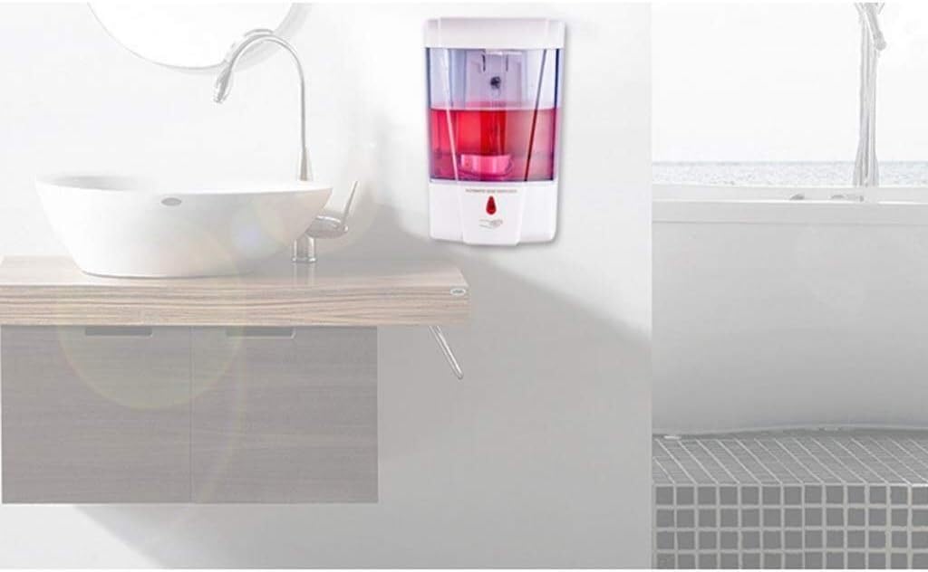 Dispenser di sapone automatico senza contatto, dispenser di sapone per piatti montato a parete, per cucina, casa, ristorante, hotel, scuola, bagno, dispenser di lozioni (batteria senza perforazione)