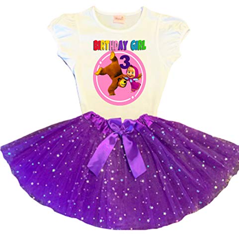 Masha and The Bear Birthday Tutu 3rd Birthday Party Dress Purple Tutu Outfit Shirt