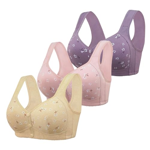 Pack de 3 camisetas para mujer, parte delantera con hebilla, borde de encaje, sin anillo de acero, movimiento, fruncido sin costuras, ajuste, yoga, dormir, sujetador grande, conjunto de fitness para