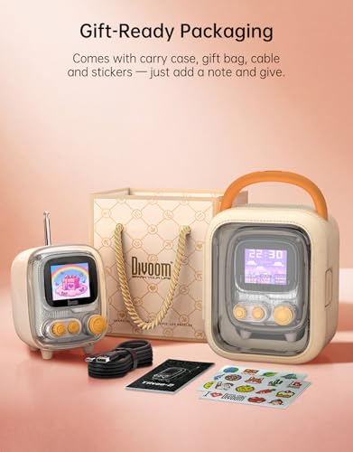 Image of Divoom Tiivoo-2 FM Radio Bluetooth Speaker with Alarm Clock,Pixel Art Retro Mini Small Cute Wireless Speaker,Vintage Decor Suitble for Party Office Home Desk Bedroom Kitchen Outdoor,Cream | Alarm Clock, Portable Mini Wireless Speaker, Cute Vintage Desk Decor Gift