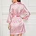 Womens Satin Stripe Kimono Short Robe Silk Bathrobe Pajama V Neck Sexy Long Sleeve Nightwear Sleepwear with Belt Pink
