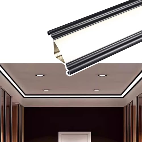 Blazea Moldura Iluminacion Canal de Iluminación LED para Moldura de Corona en El Borde de La Pared Y El Techo, Moldura de Corona Negra, Difusor LED de Aluminio para Zócalo(3.5m(11.5ft))