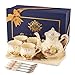 Produktbild YOLIFE Englische Blumensträucher Porzellan-Teeservice-Set, Vintage-Keramik-Teeservice mit Blumen- und Blattgoldrand für Nachmittagstee oder Kaffee, Geschenk für Erwachsene