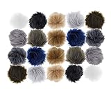 Mandala Crafts Assorted Faux Fox Fur Pom Poms Balls – 3 Inch Jumbo Fluffy Fuzzy Pompoms with Elastic Loop for Hats Beanies Scarves Gloves Bags Keychains DIY Knitting & Crafts, 20 Pack