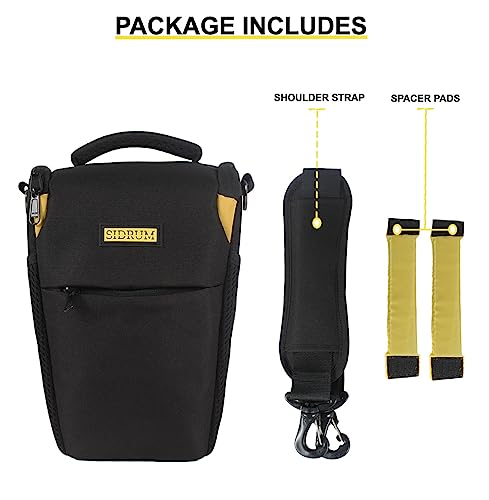 Image of Polyester D2 Dslr Camera Bag, Camera Case With Adjustable Shoulder Strap, Compatible For Nikon, Canon, Sony Cameras, Waterproof, Anti Shock (Black-Yellow Interior)