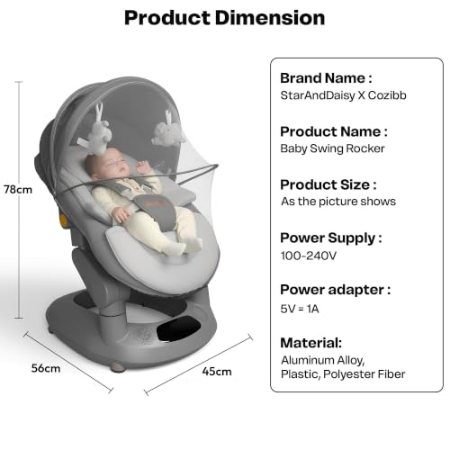 Image of StarAndDaisy Baby Rockers for 0 to 2 Years, Baby Multi Functional Rocker /Rocking Chair for Babies Infants & Toddler with 5-Level Automatic Swing & Cradle /Bouncer with Touch Panel & Hanging Toys