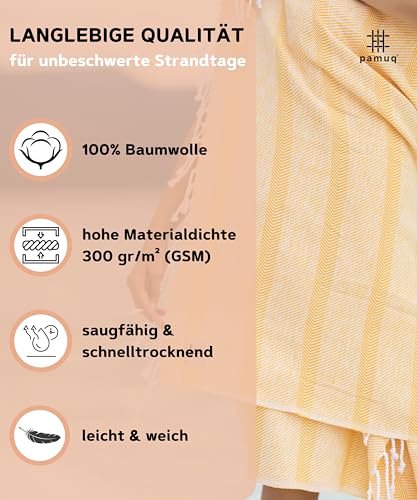 pamuq® Strandtuch XXL – Hamamtuch, Saunatuch, Badetuch & Duschtuch aus Baumwolle, handgemacht, leicht, saugstark, schnelltrocknend… – Ansicht 3
