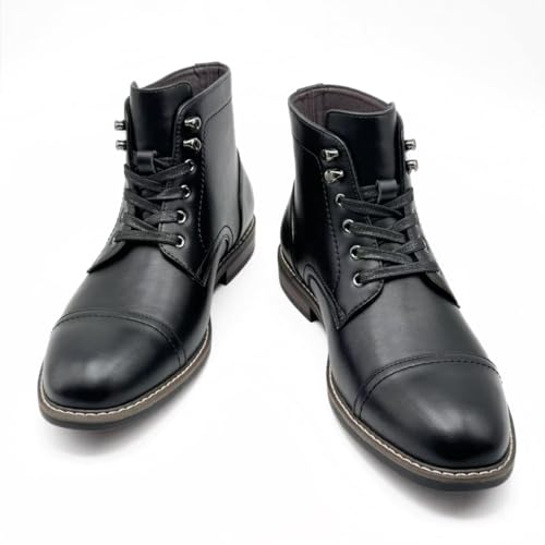 Finishing & Sewing Men's Dress Cap Toe Oxford Boots, Lace Up Ankle Derby Boots2
