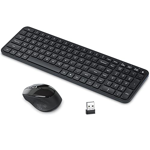 Wireless Keyboard and Mouse Combo, TopMate 2.4G Ultra Slim Compact 105 Full Keys Keyboard with Silent Mouse, Ergonomic Keyboard Mice Set with Cover and AA(A) Batteries, for PC/Laptop/Windows/Mac