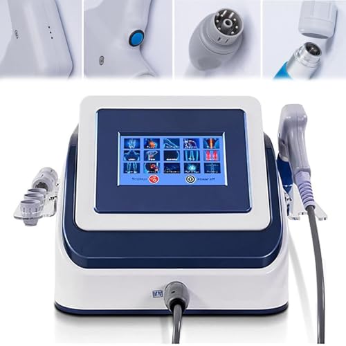 Alivio profesional del dolor en casa con la máquina de terapia de ondas de choque focalizadas: dispositivo de 0,5 a 8 bares, 5 cabezales de masaje y práctico cable con asa incluido,Blue