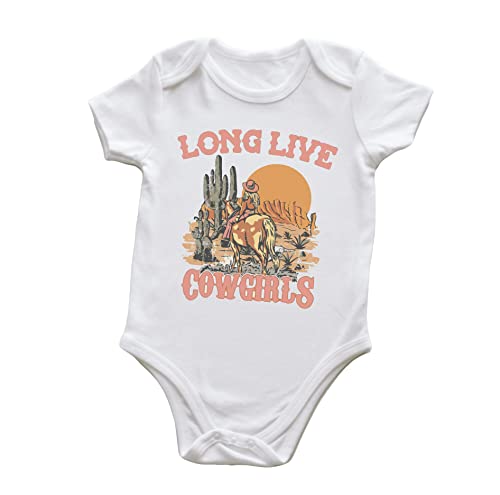 Image of Baby Girl Western Bubble Romper Western Girls Live Letter Print One-Piece Vintage Bodysuit Jumpsuit
