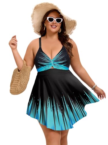 Arolina Plus Size Bathing Suit for Women Swim Dress Tummy Control Swimsuits Two Piece Flowy Tankini with Shorts4