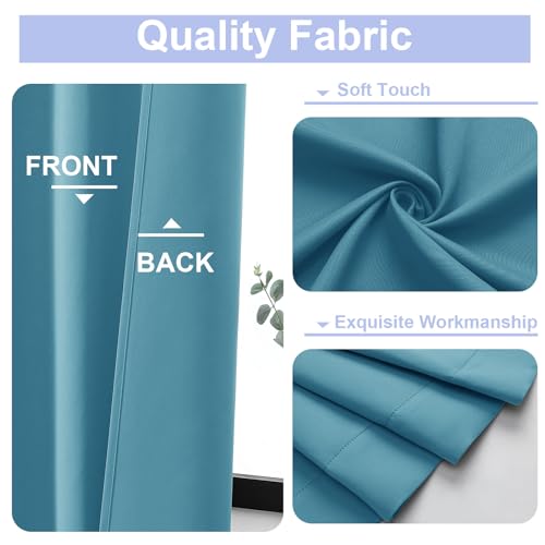 Image of Simplebrand Ava Turquoise Short Blackout Curtains for Bedroom 54 Inches Long 2 Panels Set, Solid Thermal Insulated, Energy Saving Window Treatment Curtains Blackout Drapes, W40 x L54 Inch, Turquoise