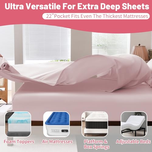 Image of Extra Deep Pocket King Sheets 18-24 Inch 100% Egyptian Cotton 1000 Thread Count Sateen Weave Soft Breathable 4 Pieces（King，Light Pink）