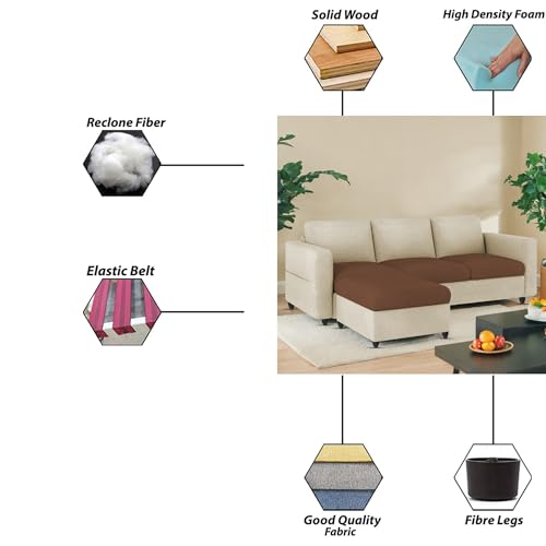 Image of BRAXTON Brody 3 Seater Sofa with Ottoman Set for Living Room (Cream Brown Fabric) Premium Fabric Sofa