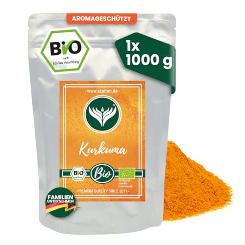 Azafran BIO Kurkuma Pulver, Kurkumawurzel fein gemahlen, Kurkumapulver als Gewürz oder für Curcuma Tee/Milch 1kg