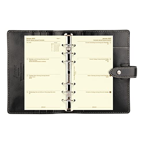 Filofax Malden Organizer, Personal Size, Black - Tactile, Full Grain Buffalo Leather, Six Rings, With Cotton Cream Week-To-View Calendar Diary, Multilingual, 2023 (C028626-23) #TOP4