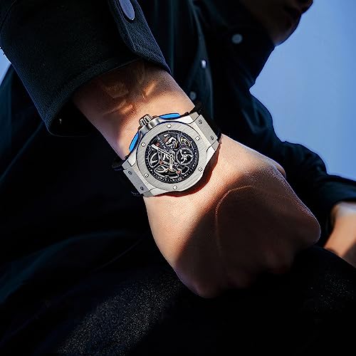 Image of FEICE Skeleton Automatic Watch Men Analog with Stainless Steel Sapphire Mirror Black Silicone Strap FM701, Silver, Modern