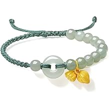 ZHOU LIU FU 24K Solid Gold Bracelet for Women, Real Pure Gold Jewelry Fortune Lotus Charm Gold Green Jade Round Bead Braided Bracelet for Men Mom Y1711831