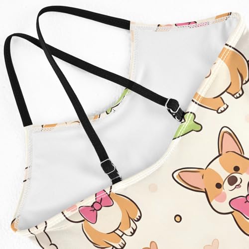 Cute Corgi Dog with Bones Girls Swimsuit One Piece Bathing Suit Beach Swimwear with Adjustable Straps 3-10Years4