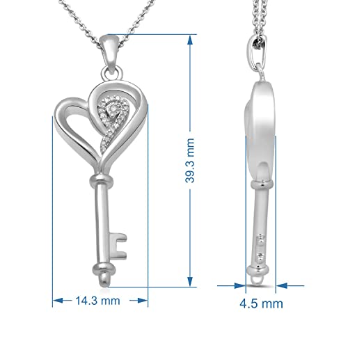 Jewelili Heart Key Necklace Pendant With Natural White Round Diamonds In Sterling Silver 18 Inch Cable Chain #TOP2