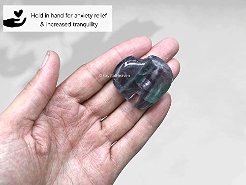 Image of Certified Purple Fluorite Crystal Heart Palm Pebbles Stones for Anxiety Stress Relief Massage - AAA Grade Original Healing Gemstone Agate Heart Palm Stone for Yoga Meditation Spiritual