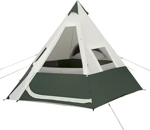 Tent, Camping Tent 7-Person 1-Room Teepee Tent, with Vented Rear Window, Green