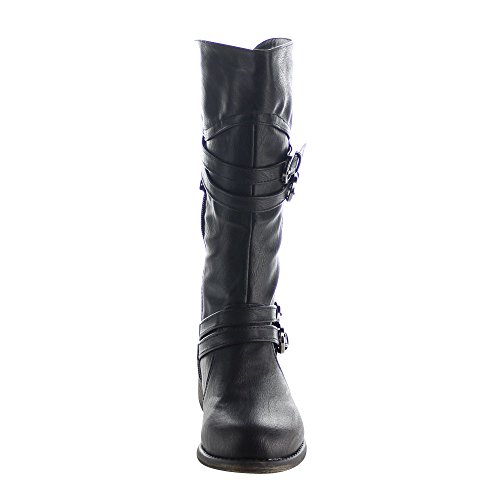 Lucky Top Fay-42K Children Girl's Classical Block Heel Buckle Knee High Riding Boots3