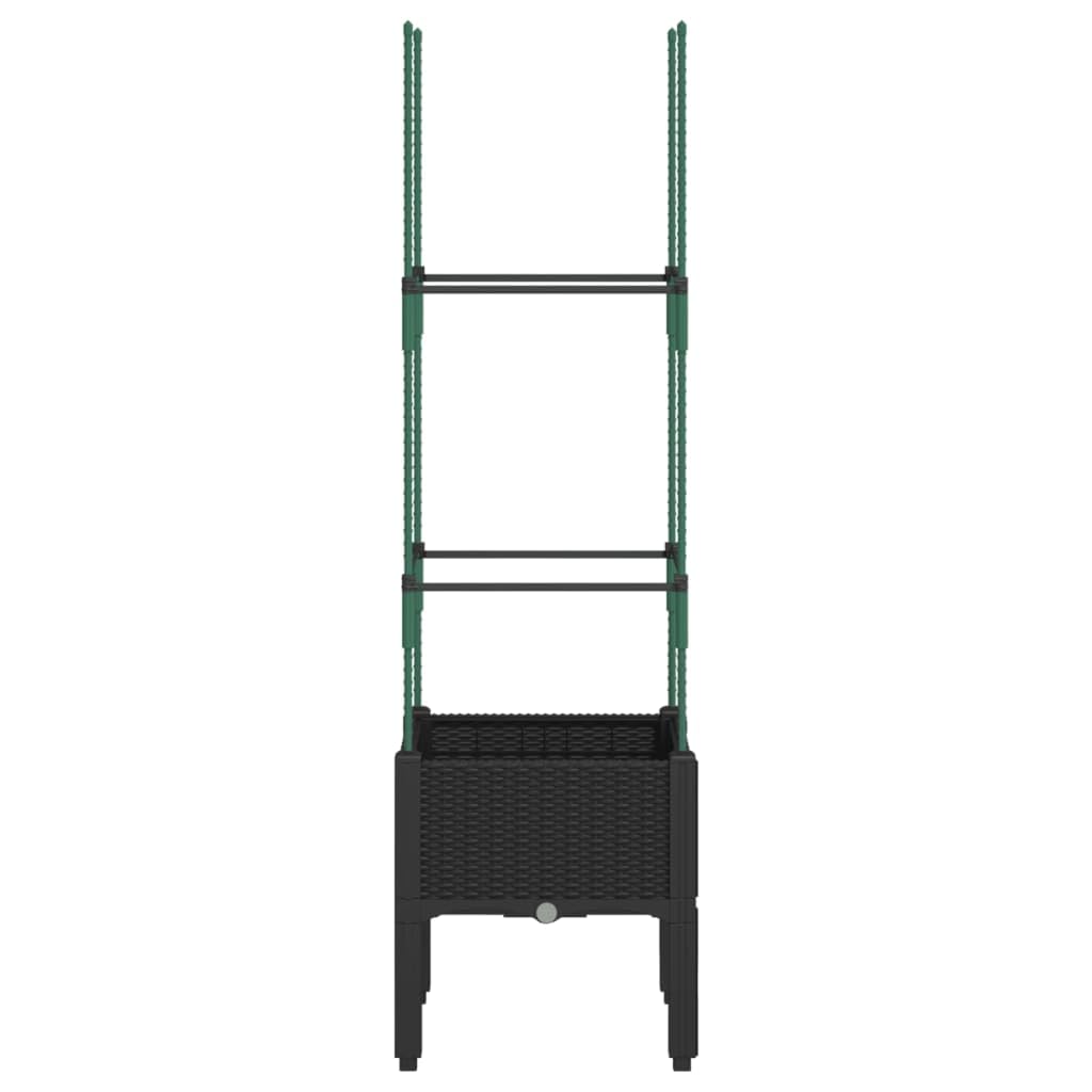 Rankhilfe Pflanzkübel Schwarz 40x40x142,5 cm PP Rattan-Optik Blumentopf mit Spalier für Tomaten Rosen Balkon Garten und Terrasse