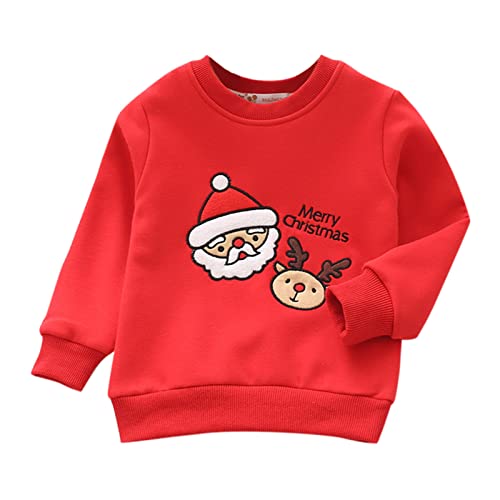 Xmas Kids Childr Toddler Boys Girls Cute Cartoon Embroidery Long Sleeve Letter Thick Pullover Sweatshirt Toddler
