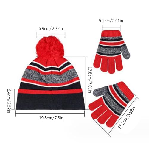 Conjunto de invierno para niños sombrero bufanda chico niña pompón a rayas 3