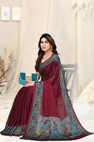 Image of MIRCHI FASHION Saree for Woman Chiffon Madhubani Print | Breathable Comfortable Printed Saree for Office and Regular Use (Available in 15 Designs)