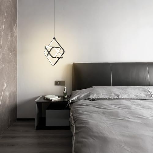 Image of Modern LED Pendant Lights Plated Black Rectangular Pendant Light Fixtures 4000K 35W Dimmable Pendant Lighting for Dining Room Kitchen Island Bedroom Living Room Foyer(3-Ring)