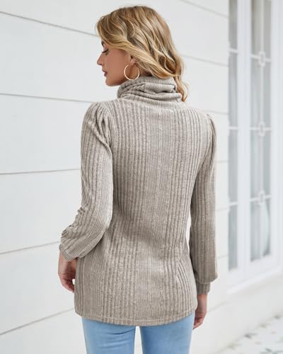 Bulotus Women's Turtleneck Tunic Sweaters Long Sleeve Ribbed Knit Comfy Loose Casual Fall Sweater