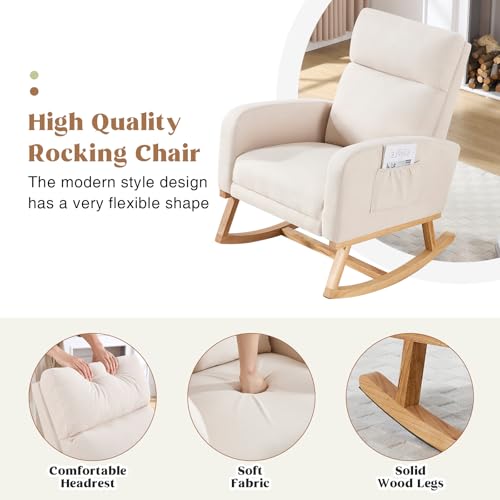 Image of HCHAIRH Rocking Chair Nursery, Nursing Rocking Chairs with Foot Rest for Mom Nursery, Glider Rocker Chair with Footrest and High Backrest for Living Room, Bedroom, Beige