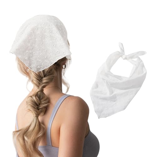 Bandanas Mujer Pelo Triangulares Pañuelo Cabeza Encaje para Niñas Cinta Pelo de Verano Frente Triangular Turbantes Boho Pañuelos Diadema Triángulo para Cabello Largo, Corto, Liso y Rizado (Blanco, M)