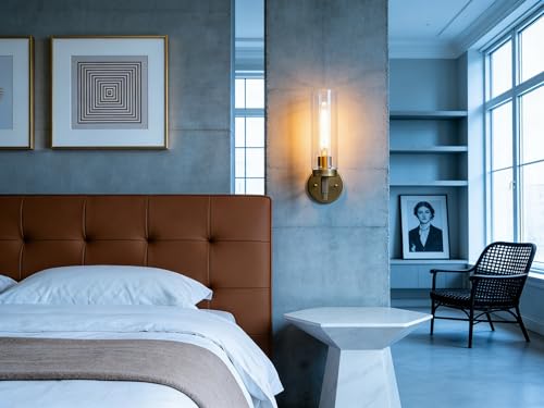 Image of Phansthy Rustic Industrial Wall Sconce Light with 3.14 inch /8cm Tubular Clear Glass Lampshade (Single Sconce Antique)