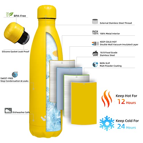 Image of Konokyo Insulated Water Bottles,25 oz Double Wall Stainless Steel Vacumm Metal Flask for Sports Travel,Yellow